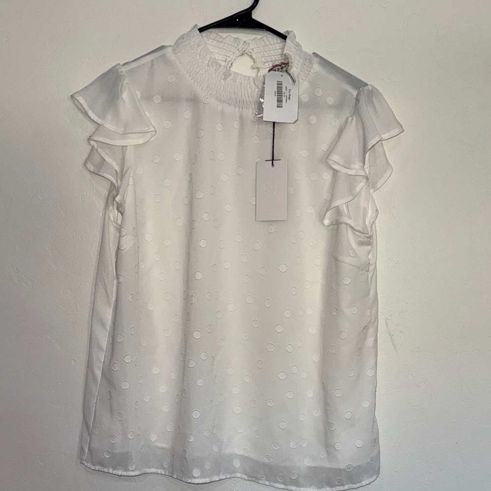 ANDREE BY UNIT White Ruffle Blouse NWT